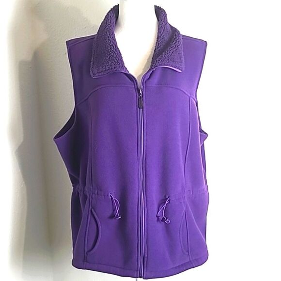 Erika Purple Sherpa Vest, Zips Down the Front, Drawstring Waist, 2 Pockets,Sz - Picture 1 of 12